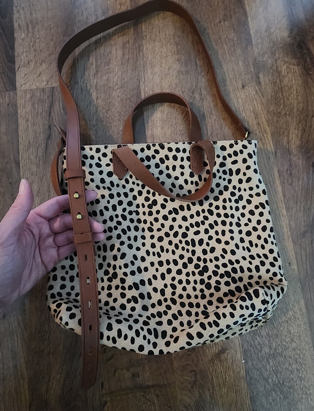 Madewell Leopard Print Tote Bag with Brown Leather Straps
